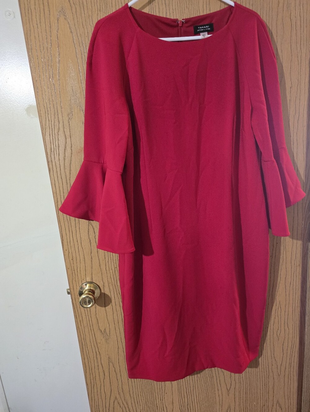 Tahari ASL Bright Red Bell-Sleeve Shift Dress